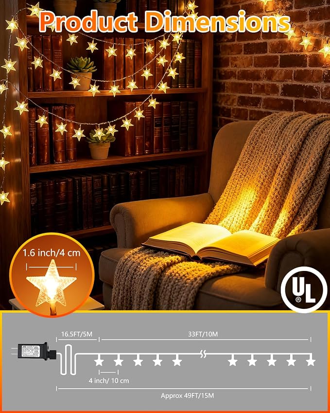 Twinkle Star 2 Pack 100 LED Star String Lights, Plug in Fairy String Lights - Image 5