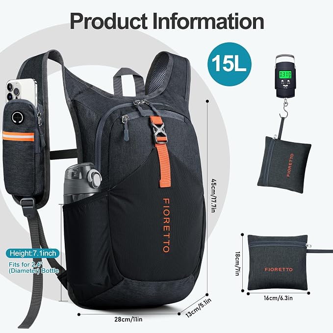 FIORETTO 15L Hiking Backpack for Women Men Mini Packable Backpack Lightweight - Image 5