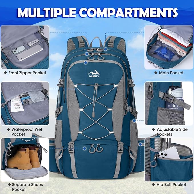 NUBILY 50L Hiking Backpack Waterproof Camping Backpack - Image 4
