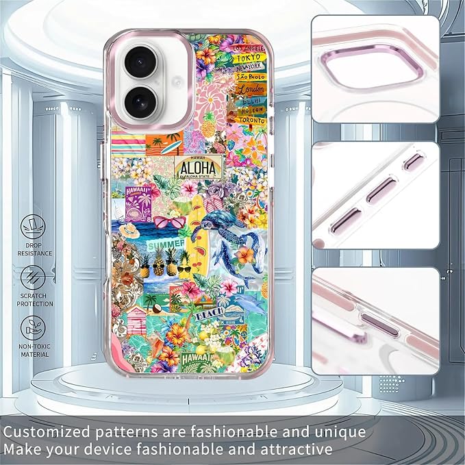 Case for iPhone 16 Plus, Hawaii Aloha Cover Coastal Beach Collage Phone Case - Image 2