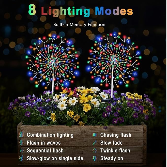 Solar Garden Lights Outdoor, 210 Led & 8 Modes Solar Firework Lights Decorative - Image 3
