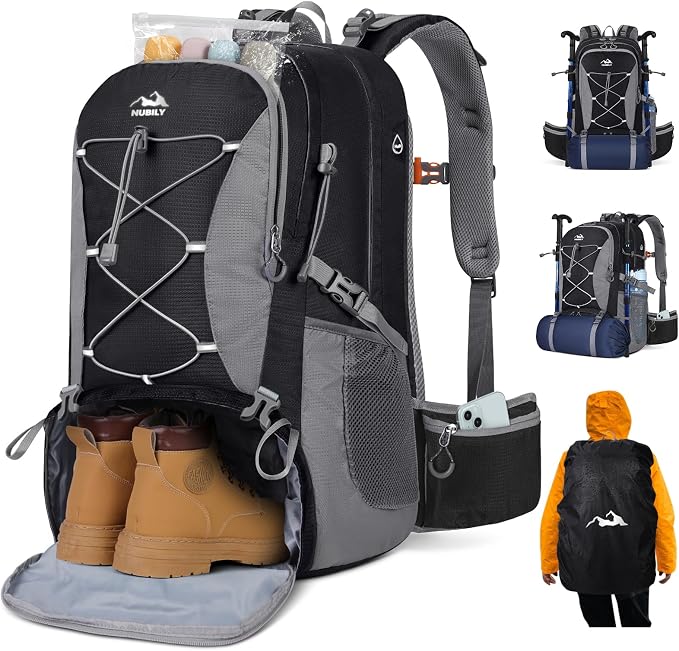 NUBILY 50L Hiking Backpack Waterproof Camping Backpack by NUBILY