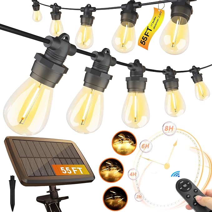 Stright 55FT Solar String Lights Outside Remote Control by Stright