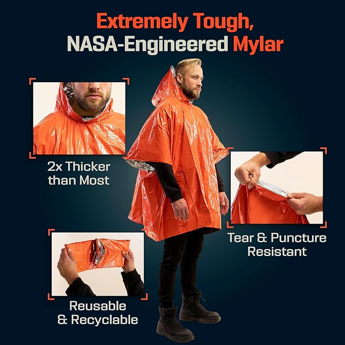 PREPARED4X Emergency Mylar Poncho – Survival Rain Poncho - Image 5