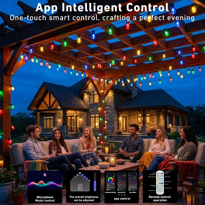 Outdoor String Lights, 200FT Smart RGB+IC Patio Lights - Image 3