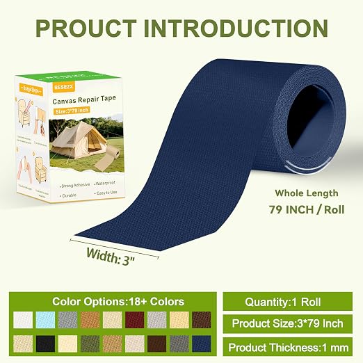 Besezx Canvas Repair Tape, Outdoor Gear Patch, 3x79 Inches, Waterproof - Image 2