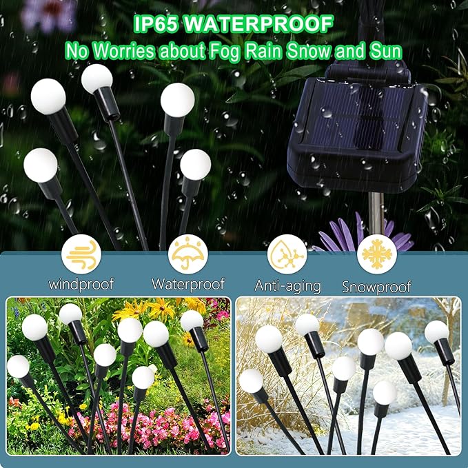 Kohlrabi Solar Garden Lights Outdoor, 4 Pack 32 LED Solar Pink Firefly Lights - Image 4