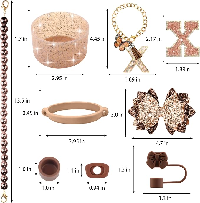 9PCS Brown for Stanley Cup Accessories Set Bling Initials Bow Charms for - Image 3