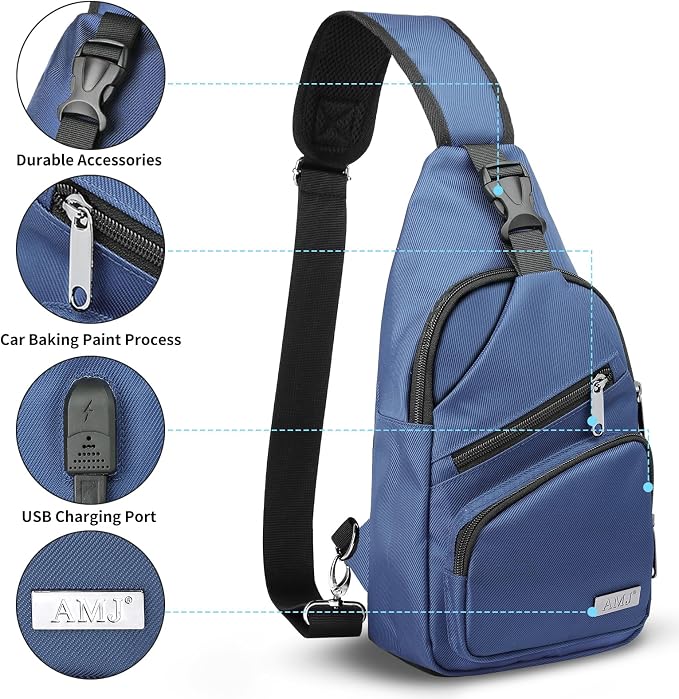 AMJ Crossbody Sling Bag Men Women, Casual Shoulder Backpack, Chest Daypack - Image 3