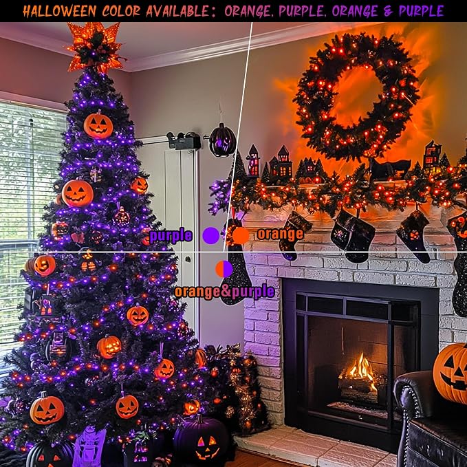 JMEXSUSS Halloween Decoration Lights, 200 LED Orange Purple Halloween Lights - Image 6