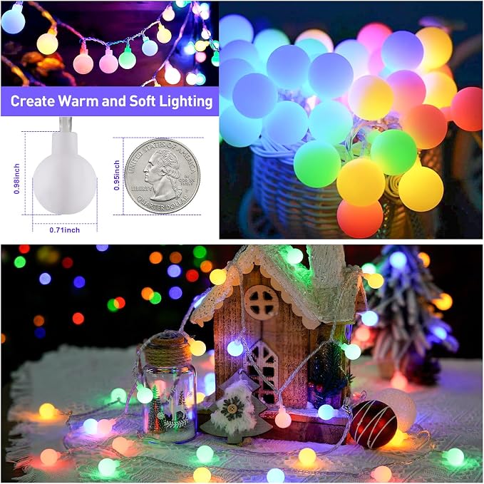 JMEXSUSS 100 LED Christmas Lights Indoor Plug in, 33ft 8 Mode Globe String - Image 3