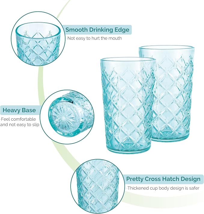 CREATIVELAND Drinking Highball Glasses Set of 4, Vintage Cross Hatch Glass Cups - Image 3