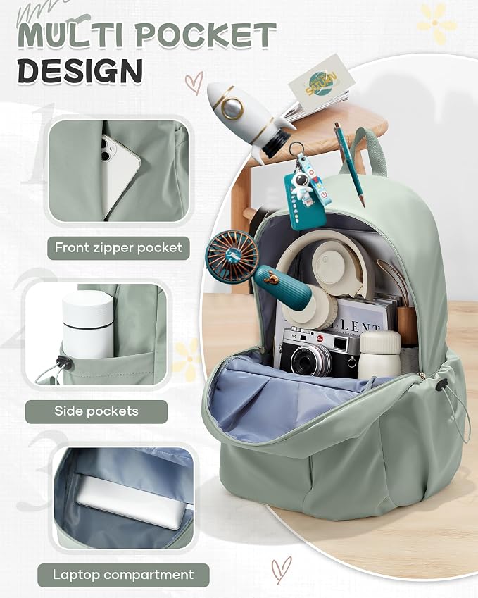 SEAFEW Green Backpack for Girls Women Waterproof High School Book Bag Cute - Image 4