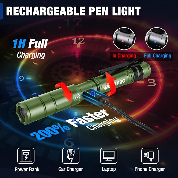 WORKPRO Rechargeable Pen Light, Mini Flashlight, 2 Pack Ultra-Compact EDC - Image 3