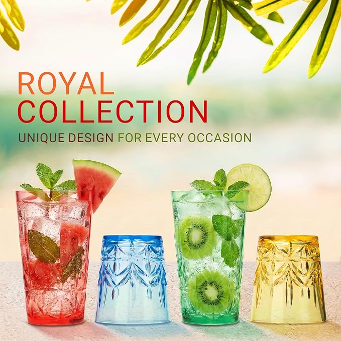 Bravario Royal Plastic Drinking Glasses, 13 and 18 oz Set of 12, Plastic Cups - Image 2