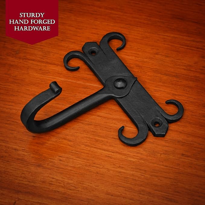 Mystic Colonial Rustic Cast Iron Wall Hooks, Heavy Duty Retro Utility Hooks - Image 9