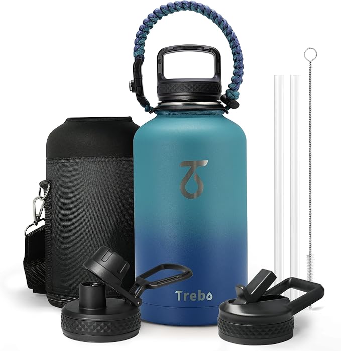 Trebo Insulated Water Bottle 64 oz, Half Gallon Metal Vacuum Water Jug by StayHotStayColdStayGreen