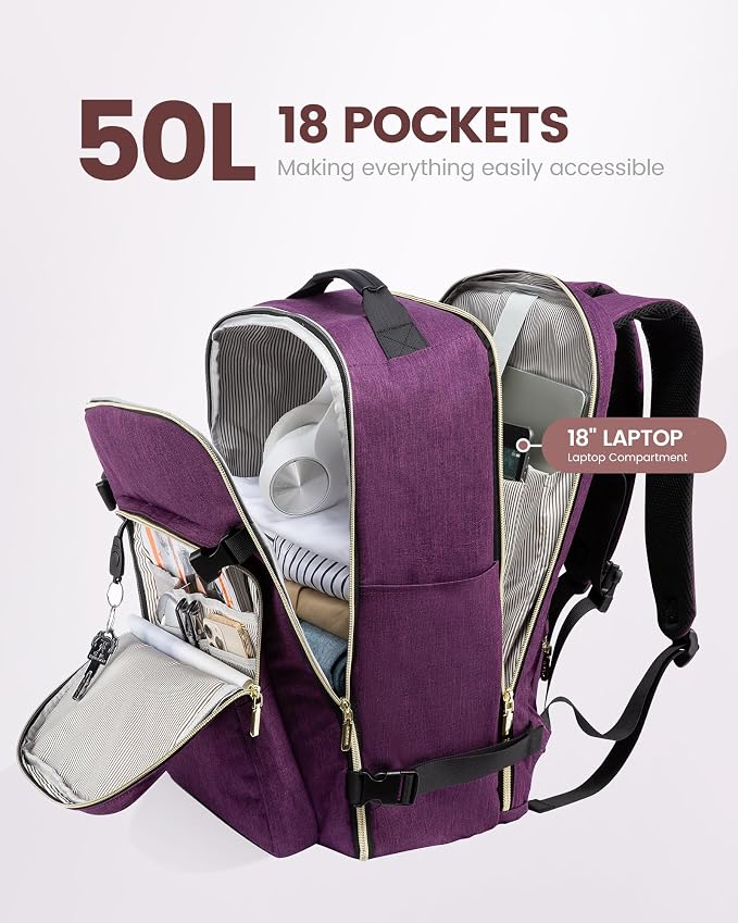 LOVEVOOK Travel Backpack for Women & Men 50L, Airline Approved Carry On - Image 3