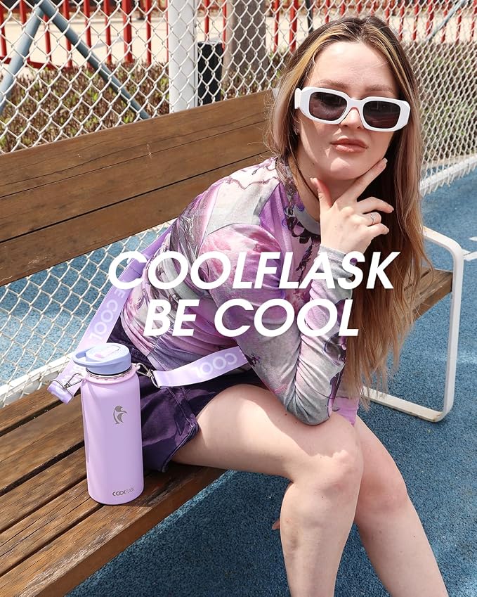 Coolflask Water Bottle with Straw, 32 oz Insulated Metal Water Flask with Straw - Image 7