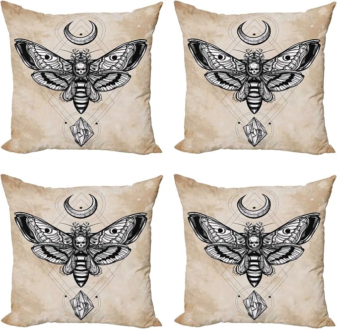 Ambesonne Fantasy Throw Pillow Cushion Case Pack of 4, Dead Head Hawk Moth Luna by Ambesonne