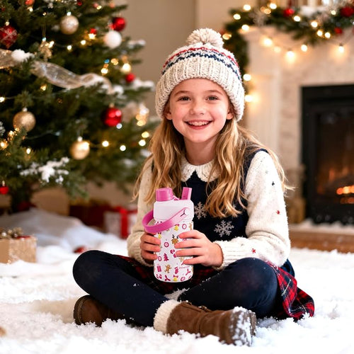 12 oz Kids Christmas Insulated Water Bottle: 2-in-1 Straw Spout Lid, Keep Cold - Image 2
