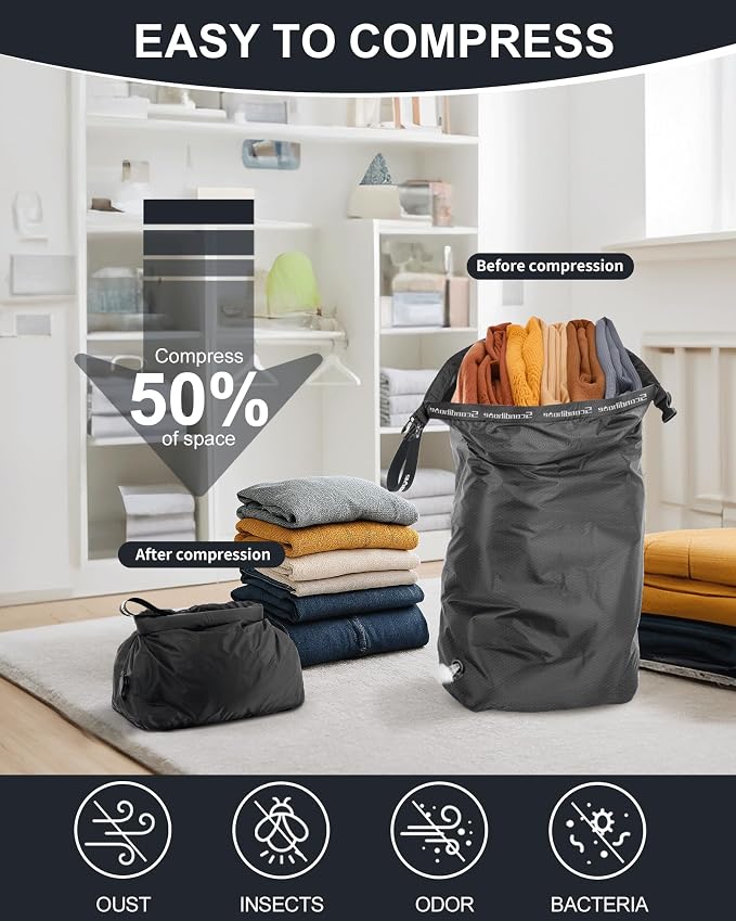 Travel Laundry Bag, Pump-free Vacuum Compression Dirty Clothes Bag, Large - Image 3
