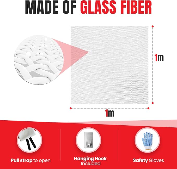 AI FORCE Fire Blanket with Gloves & Hooks – Fireproof Emergency Safety Blanket - Image 7