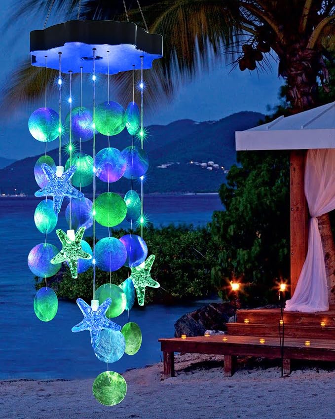 Toodour Solar Wind Chimes for Outside, Shells Light Gifts for Mom Grandma Women by Toodour