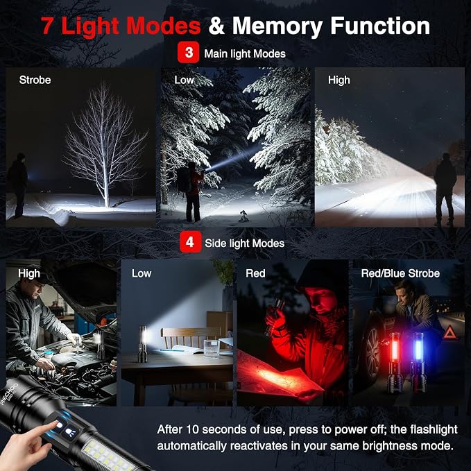RECHOO Rechargeable Flashlights High Lumens 2 Pack, 7 Modes Dual-Switch - Image 3