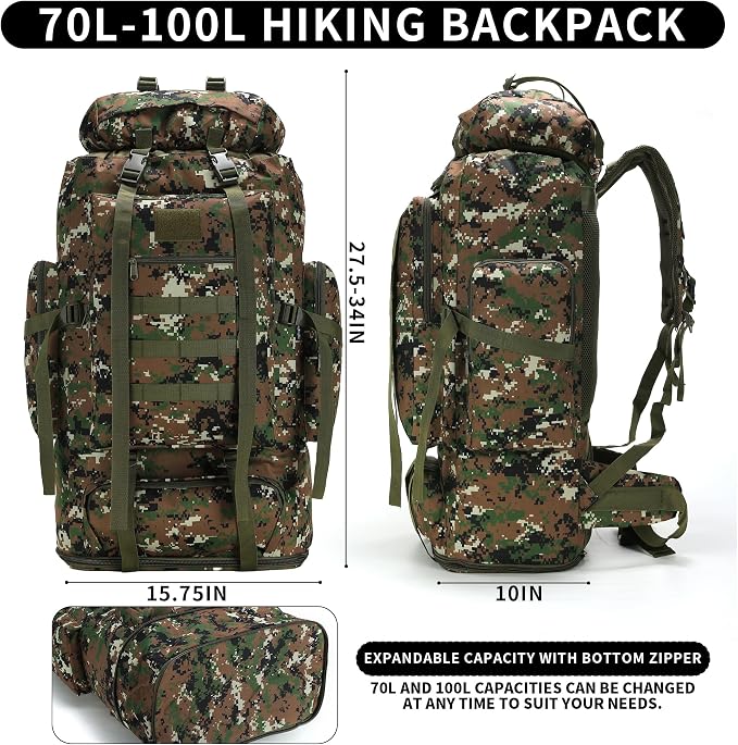 Hiking Backpack for Men 70L/100L Camping Backpack Military Rucksack Molle 3 - Image 2