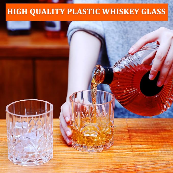 8 Sets Plastic Whiskey Glasses 14 oz Unbreakable Whiskey Drinking Glasses Old - Image 5