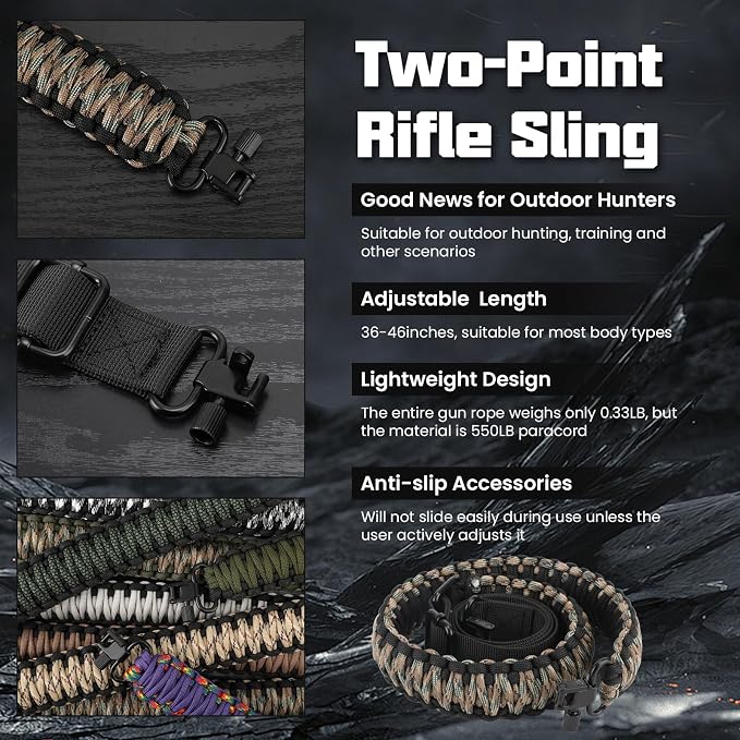 Double Braide 550LB Shotgun Sling 2 Point Paracord Rifle Sling, Non-Slip - Image 4
