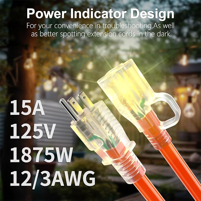 HUANCHAIN 150 ft Outdoor Extension Cord Waterproof 12/3 Gauge Heavy Duty - Image 2