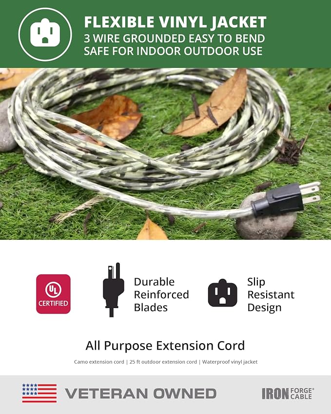 Iron Forge Cable Camo Outdoor Extension Cord 25 ft, 16/3 SJTW 25 Foot - Image 6