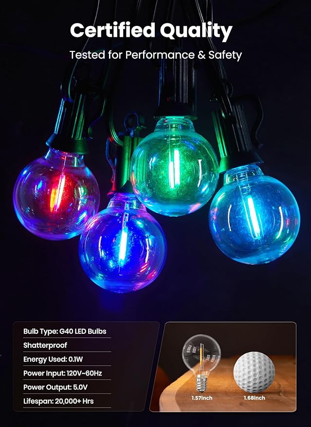 Brightown Outdoor String Lights 29 Feet G40 LED Patio Lights, 13 Plastic Edison - Image 6