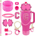9PCS Hot Pink for Stanley Cup Accessories Set Bling Initials Bow Charms for by Unknown