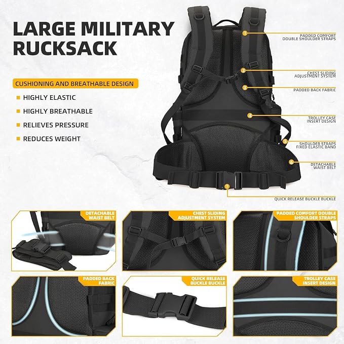 50L Military Tactical Backpack 3 Day Assault Pack Molle Daypack Hiking Backpack - Image 5