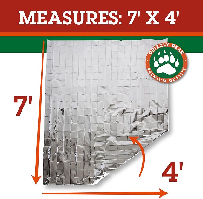 Grizzly Gear Emergency Mylar Thermal Blankets Survival Kit Camping - Image 2