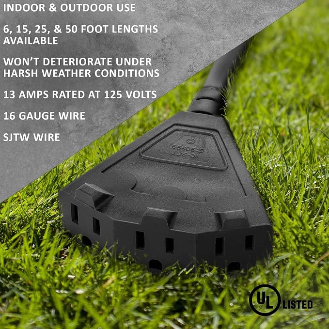 Holiday Lighting Outlet 15-Foot Black Extension Cord, 3-Prong Indoor & Outdoor - Image 5