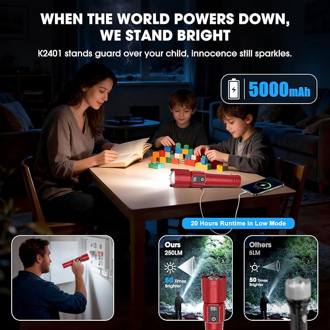 Rechargeable Tactical Flashlights 2000 High Lumens - 5000mAh Super Bright LED - Image 2