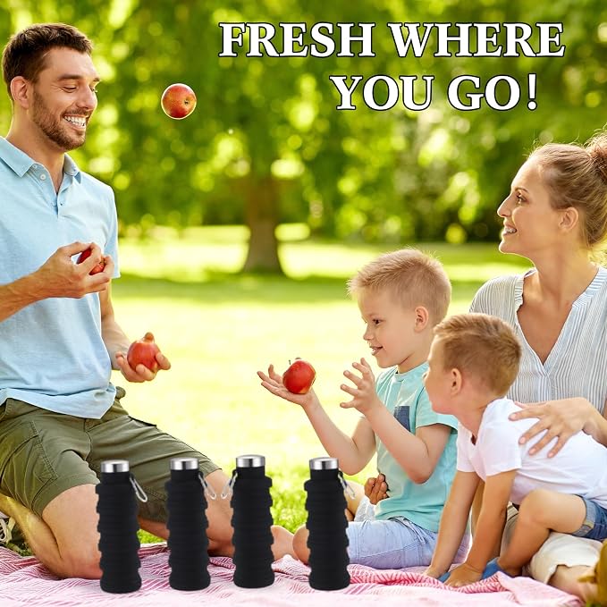 Lallisa 4 Pcs Collapsible Water Bottles 17 oz Reusable Silicone Foldable Travel - Image 6