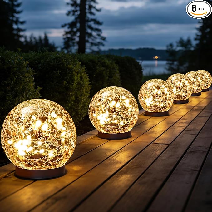 JKIMK Solar Globe Lights Outdoor Waterproof-Solar Balls Garden-Cracked Glass by JKIMK