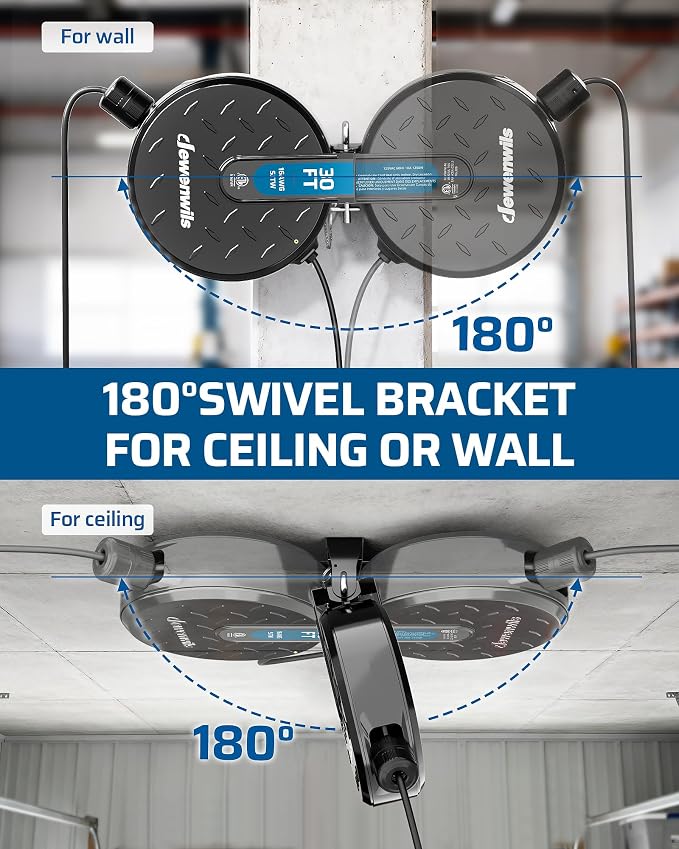 DEWENWILS 30FT Retractable Extension Cord Reel, Ceiling/Wall Mount 16/3 SJTW - Image 4