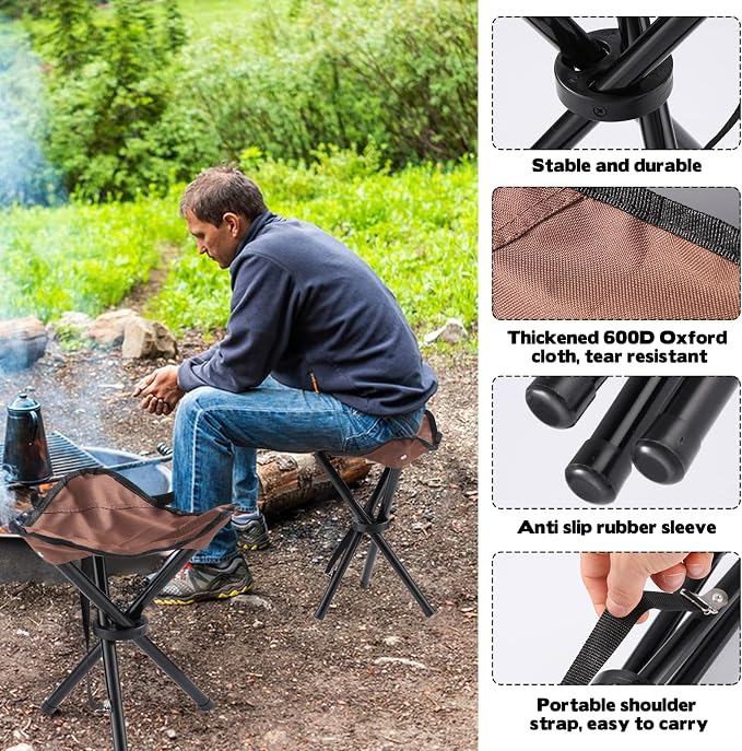 Travel Folding Camping Stool, 14.6 inches Lightweight Outdoor Tripod Chair and - Image 4