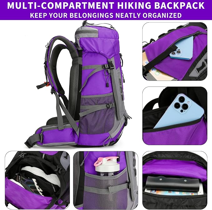75L Hiking Backpack with Rain Cover Waterproof Camping Backpack Shoes Warehouse - Image 5