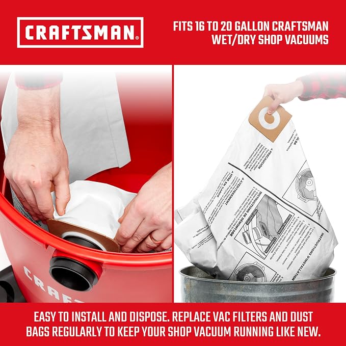 CRAFTSMAN CMXZVBE38749 Genuine General Purpose Wet Dry Vac Dust Collection Bags - Image 3