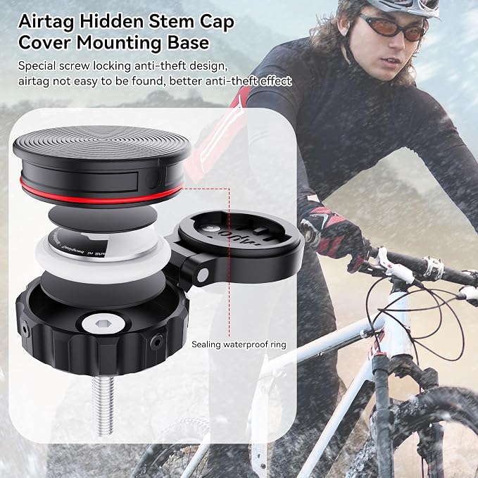 DDJ AirTag Bike Computer Mount, Hidden Stem Cap AirTag Holder Compatible - Image 5