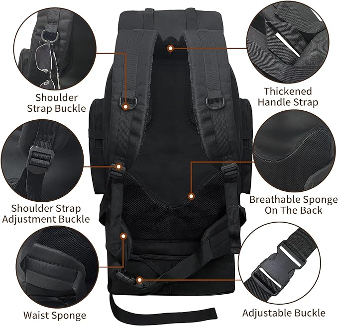 Hiking Backpack, 100L Large Camping Backpack, Expandable Waterproof MOLLE - Image 4