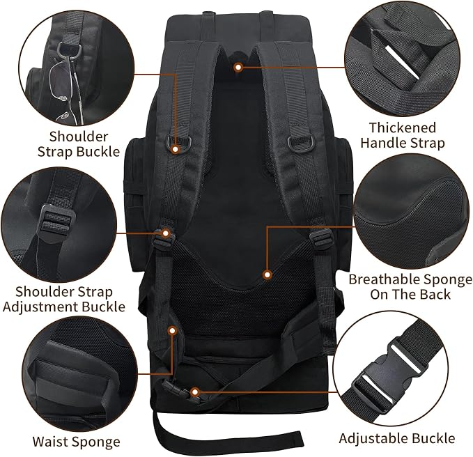 70L/100L Hiking Backpack with USB Charging Port, Expandable Large Military - Image 4