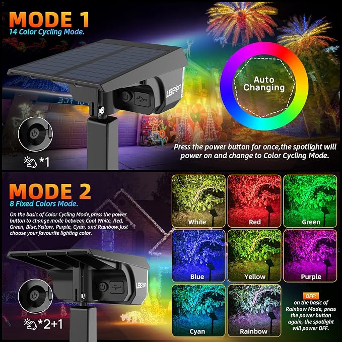 LEREKAM Color Solar Lights Outdoor Waterproof Spotlights - Image 5